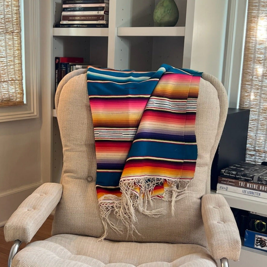 1940’s Vintage Sarape in turquoise/pink