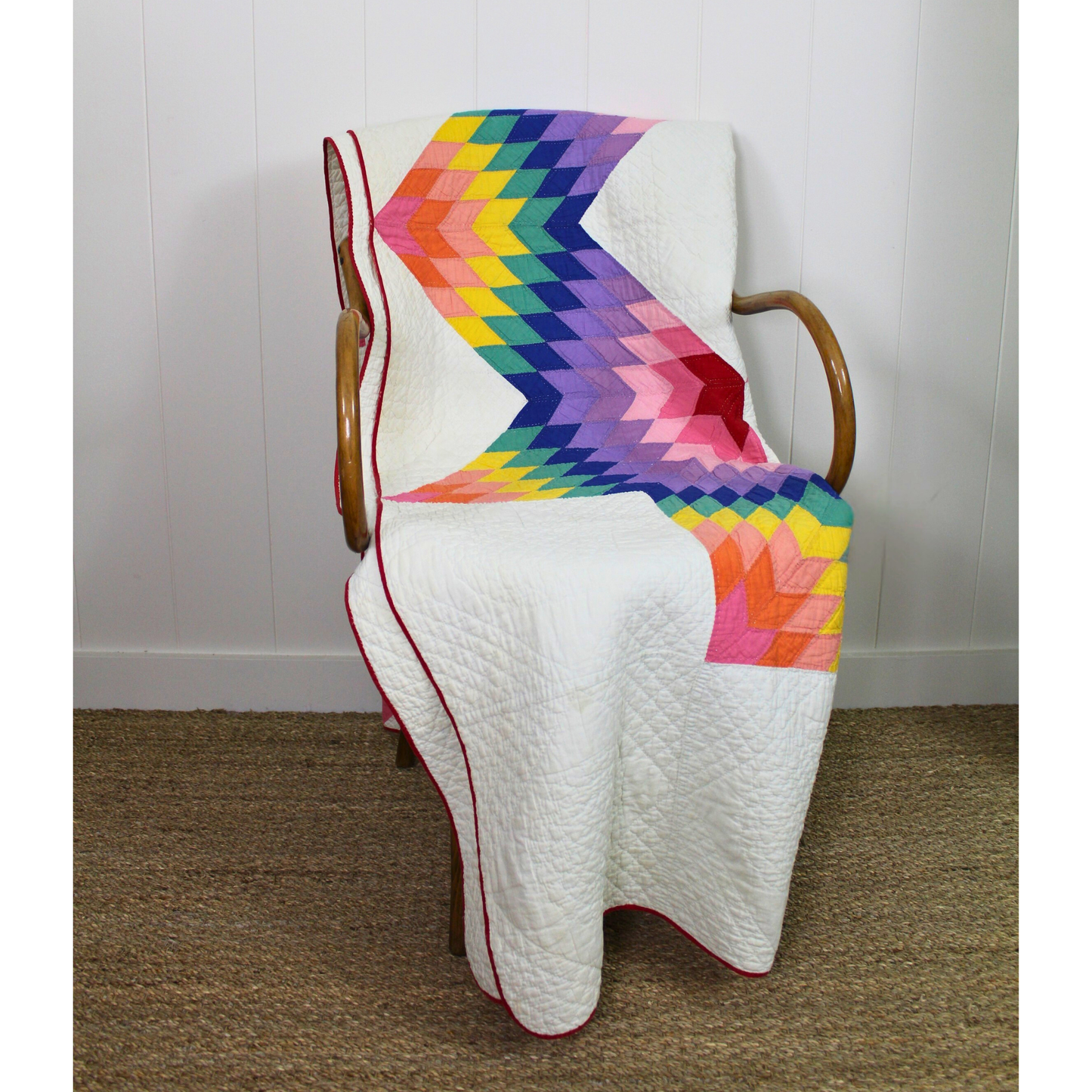 Vintage Handstiched Rainbow Lonestar Quilt