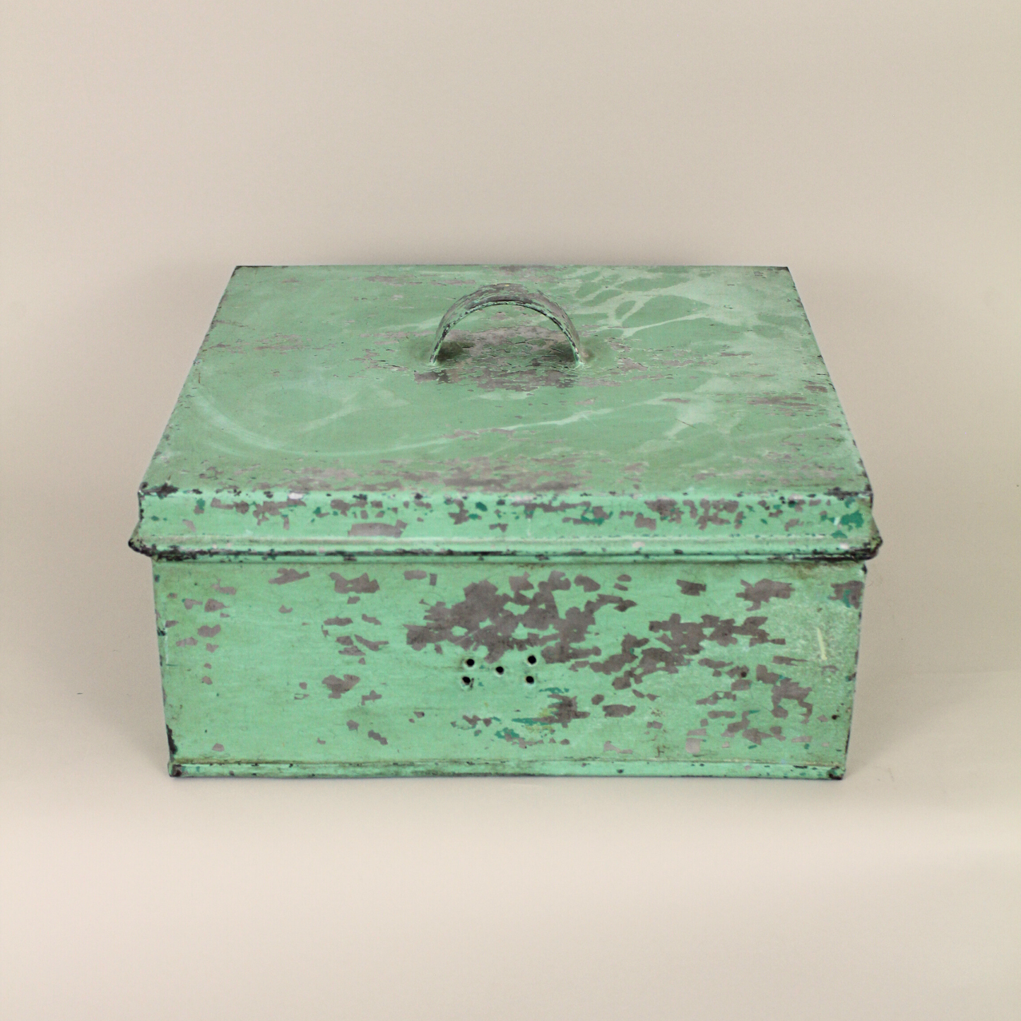 Vintage Aqua Painted Tin Box with Lid
