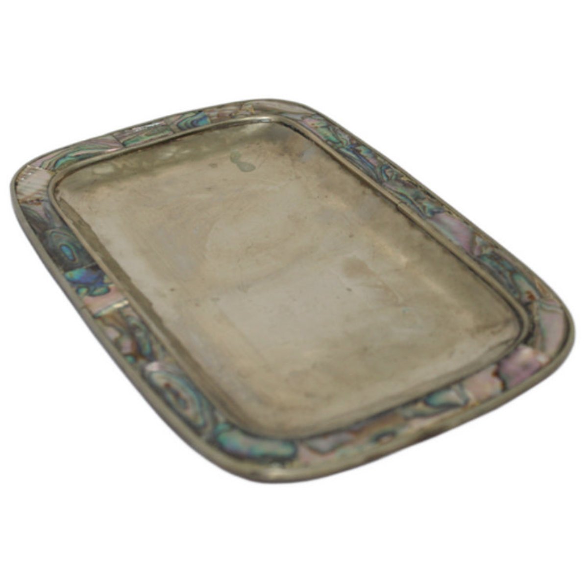 Vintage Mexican Alpaca Silver and Inlaid Abalone Tray