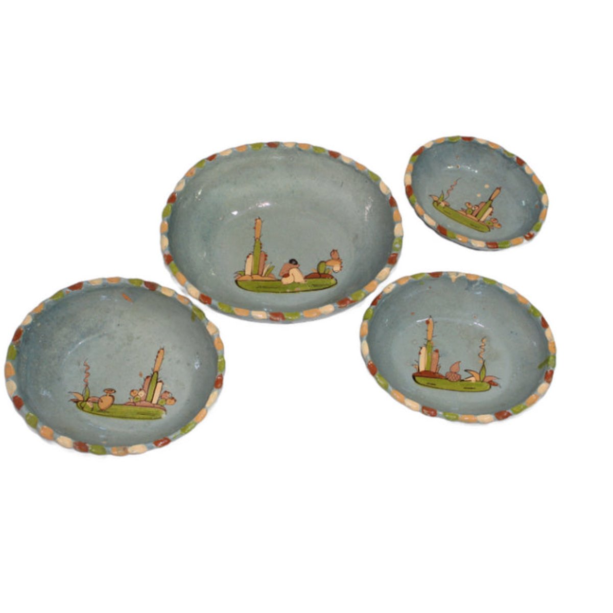 Vintage Pale Blue Mexican Pottery Set of 4