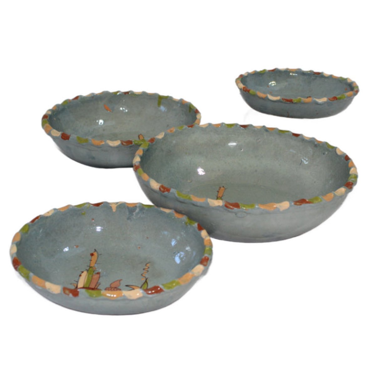 Vintage Pale Blue Mexican Pottery Set of 4