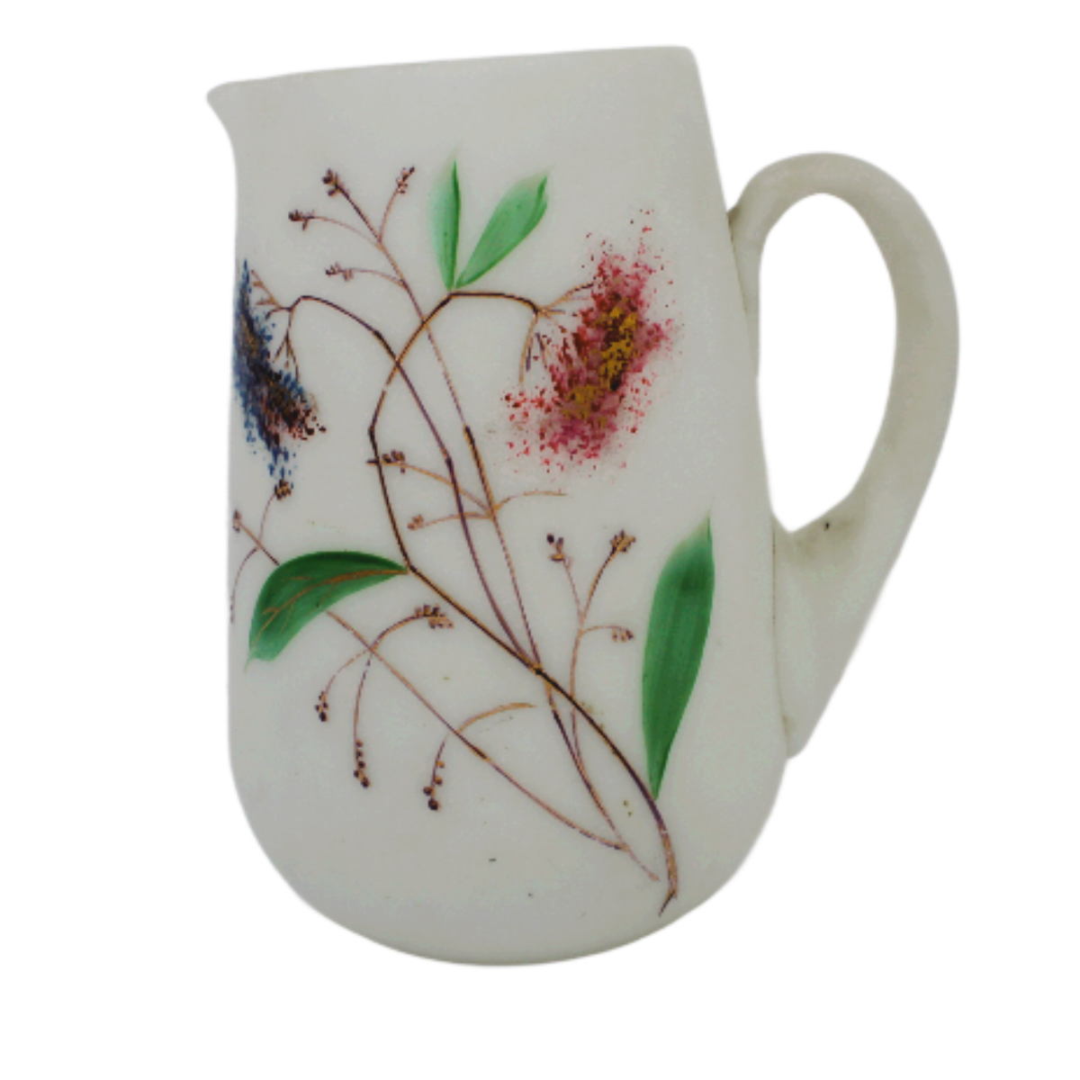 Milk Glass Hand Painted Pitcher