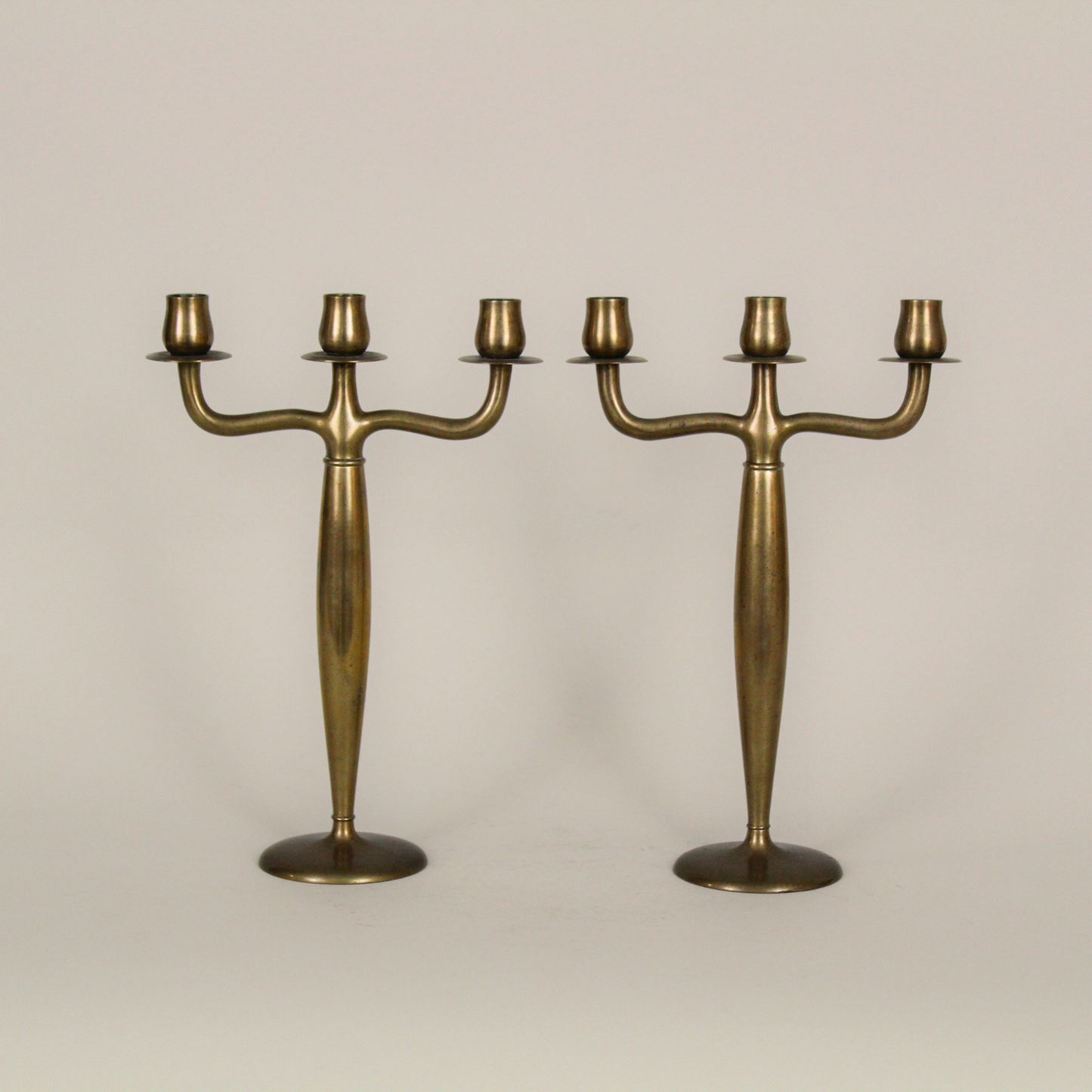 John Norelius Dirigold Swedish Brass Candlesticks Pair