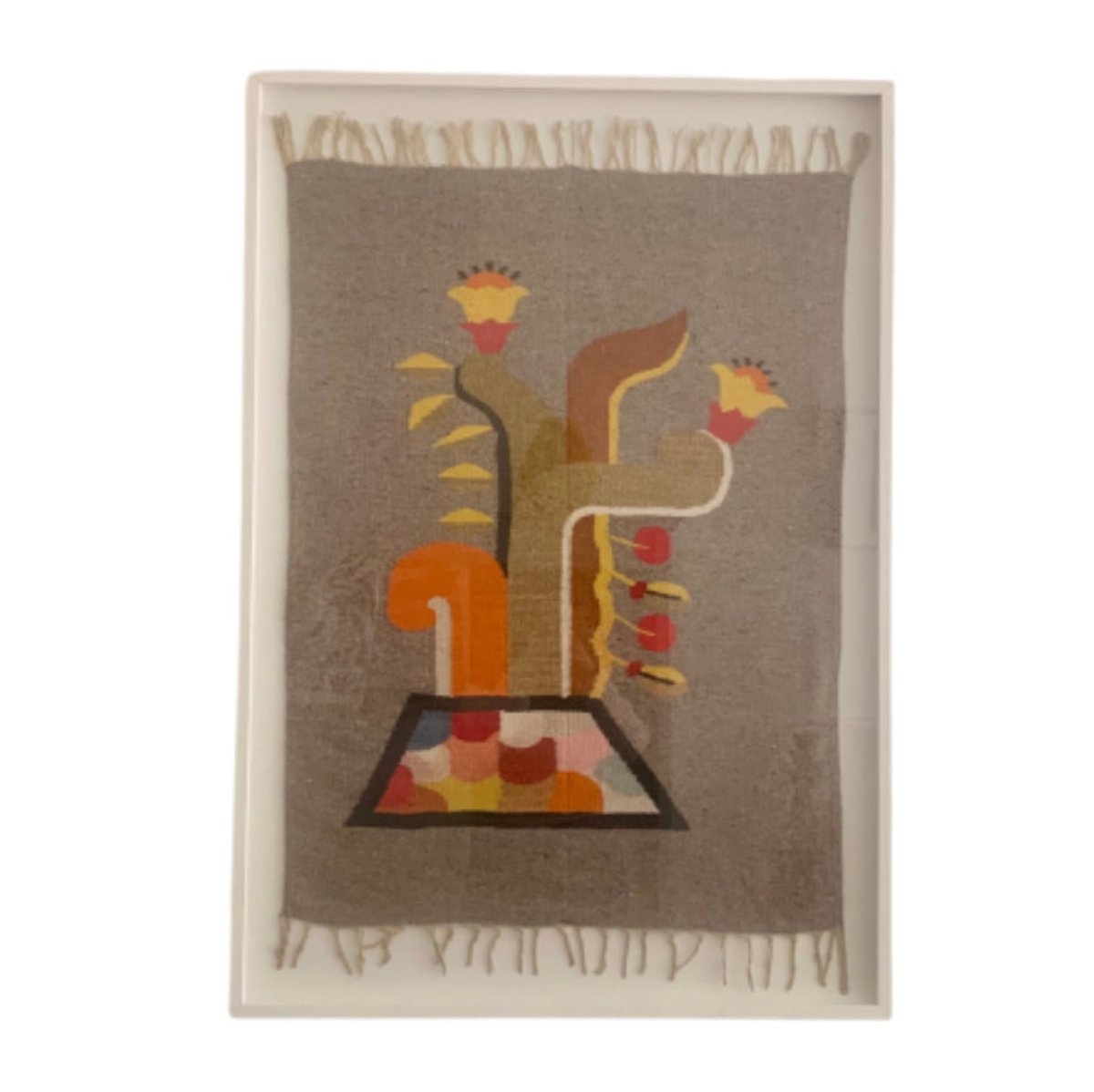 Framed Mid Century Woven Cactus Textile