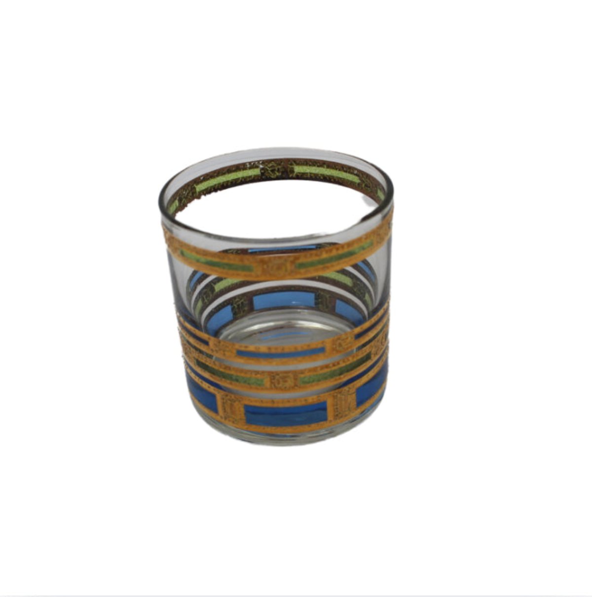 Culver Glass 22K Gold, Blue, Green Rocks Glasses s/4