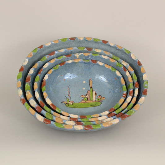 Vintage Pale Blue Mexican Pottery Set of 4