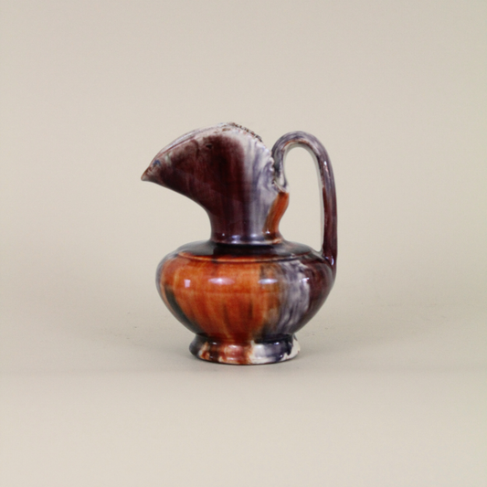 Vintage Oaxacan Drip Glaze Pitcher with Sawtooth Detail