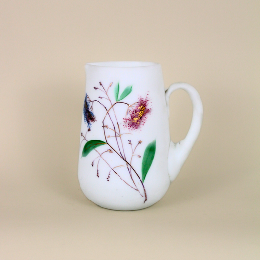 Milk Glass Hand Painted Pitcher