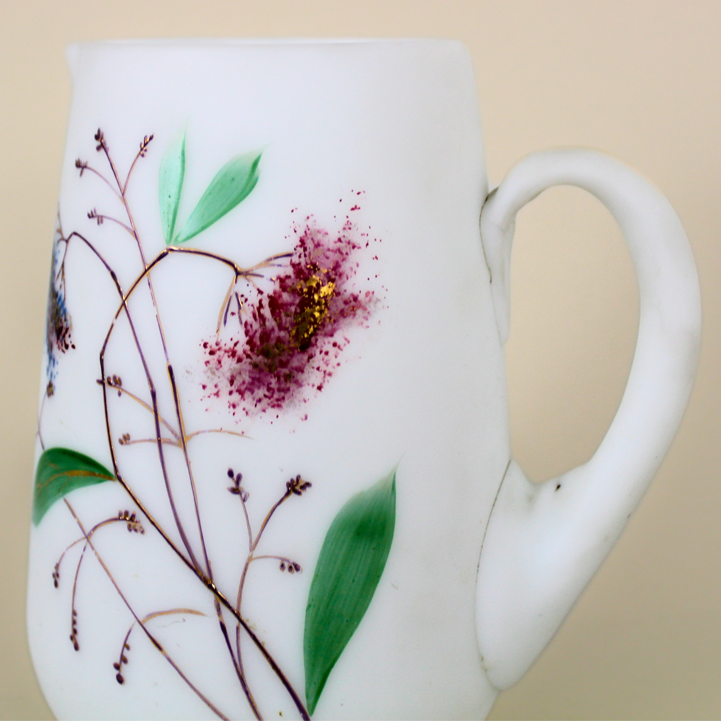 Milk Glass Hand Painted Pitcher