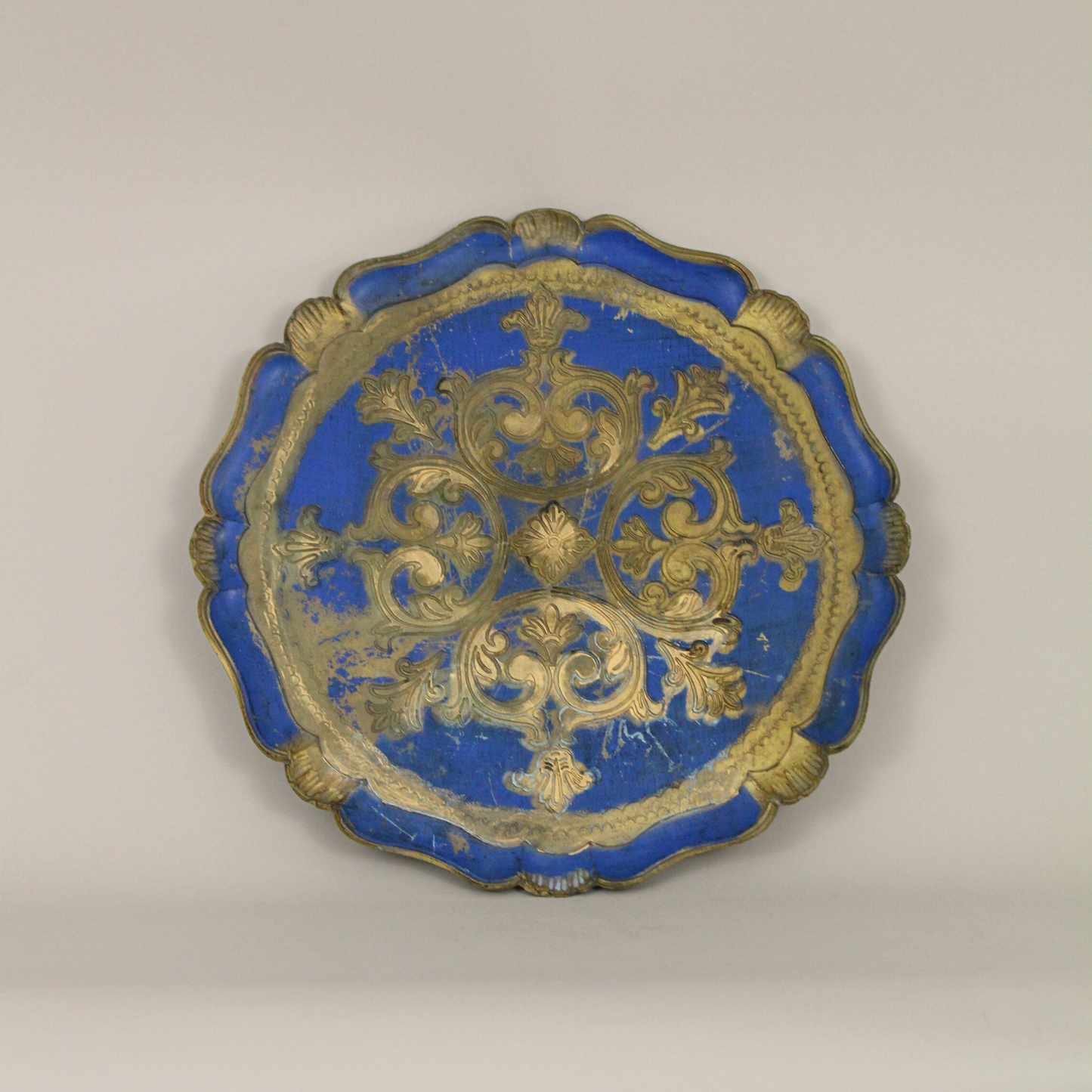 Vintage Blue and Gilt Florentine Tray