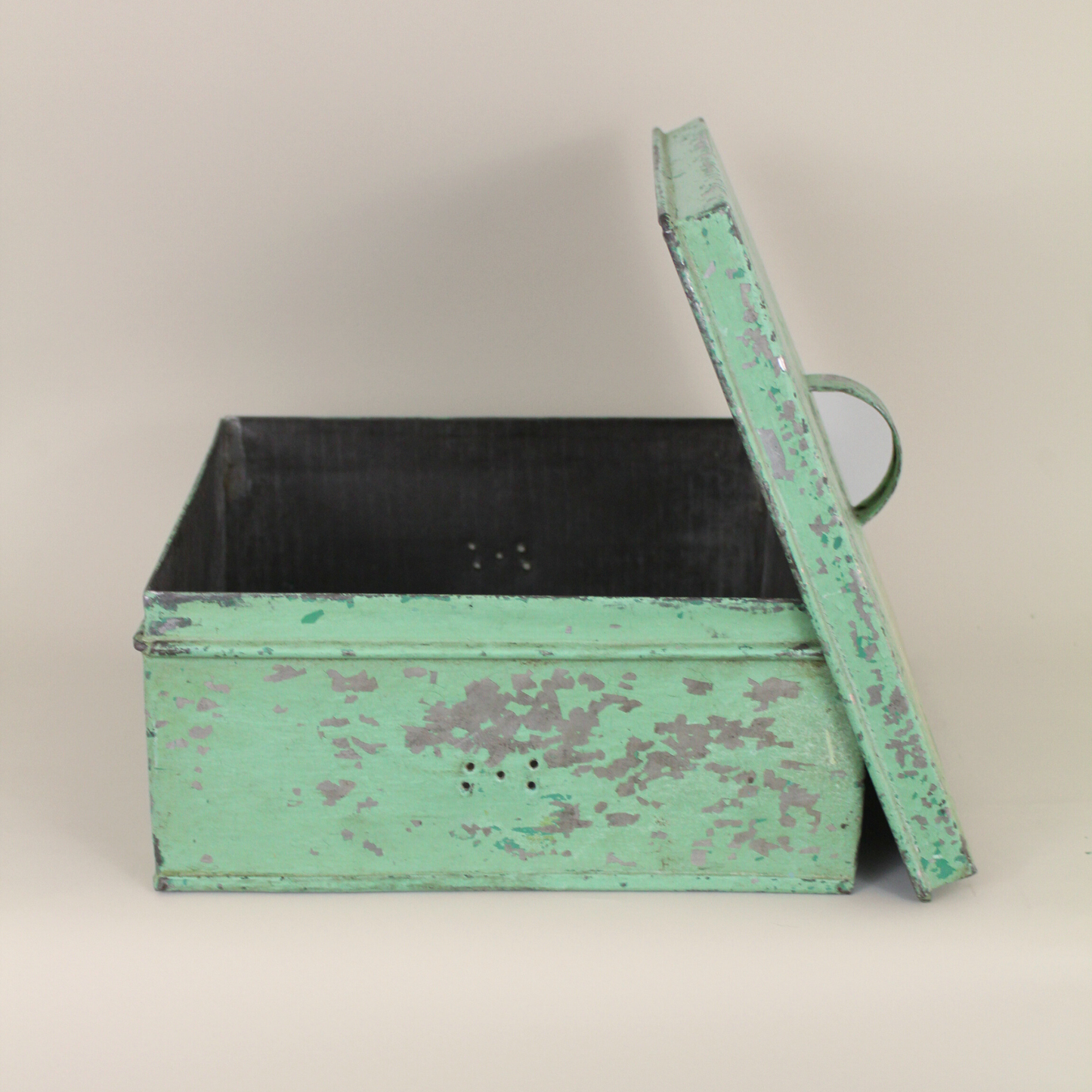 Vintage Aqua Painted Tin Box with Lid