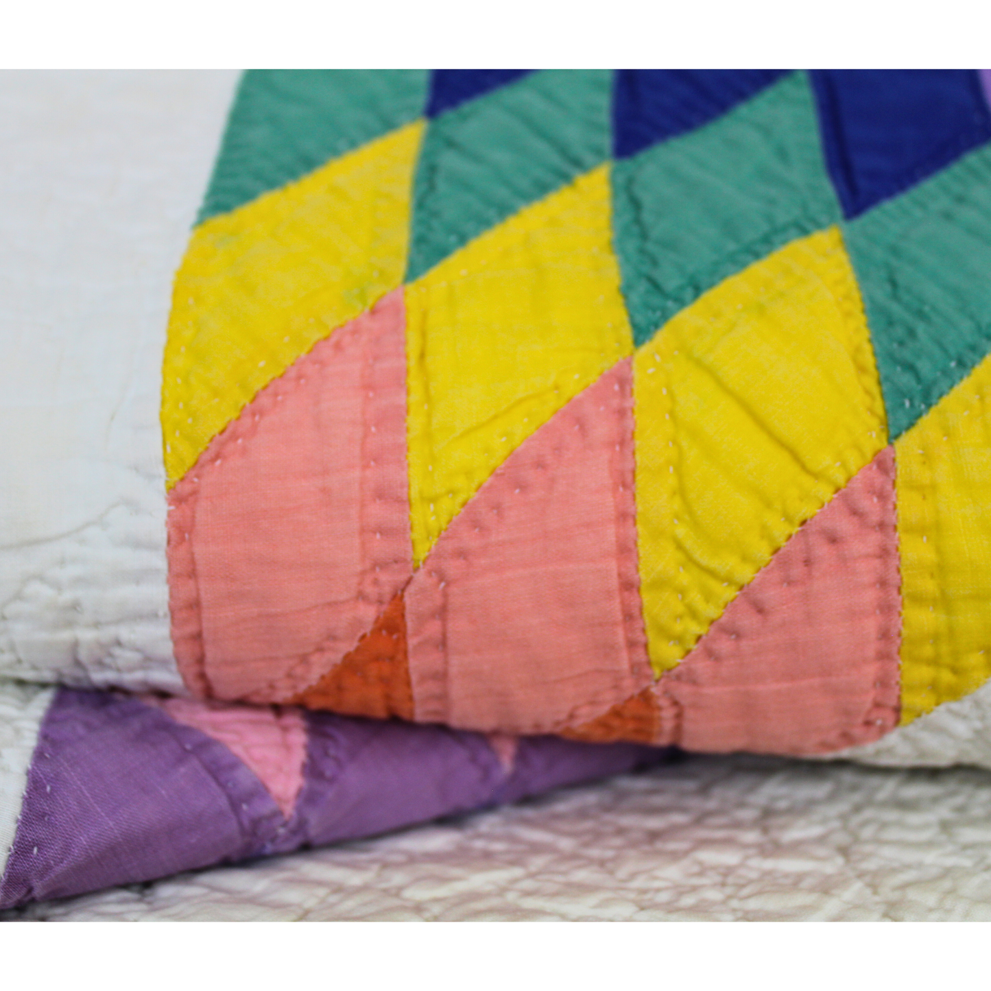 Vintage Handstiched Rainbow Lonestar Quilt