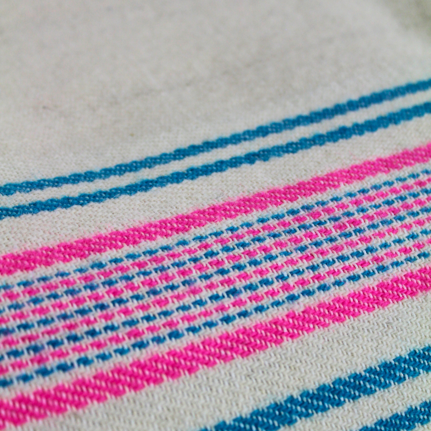 Vintage Handspun Woven Blanket w/ Pink and Green Stripes