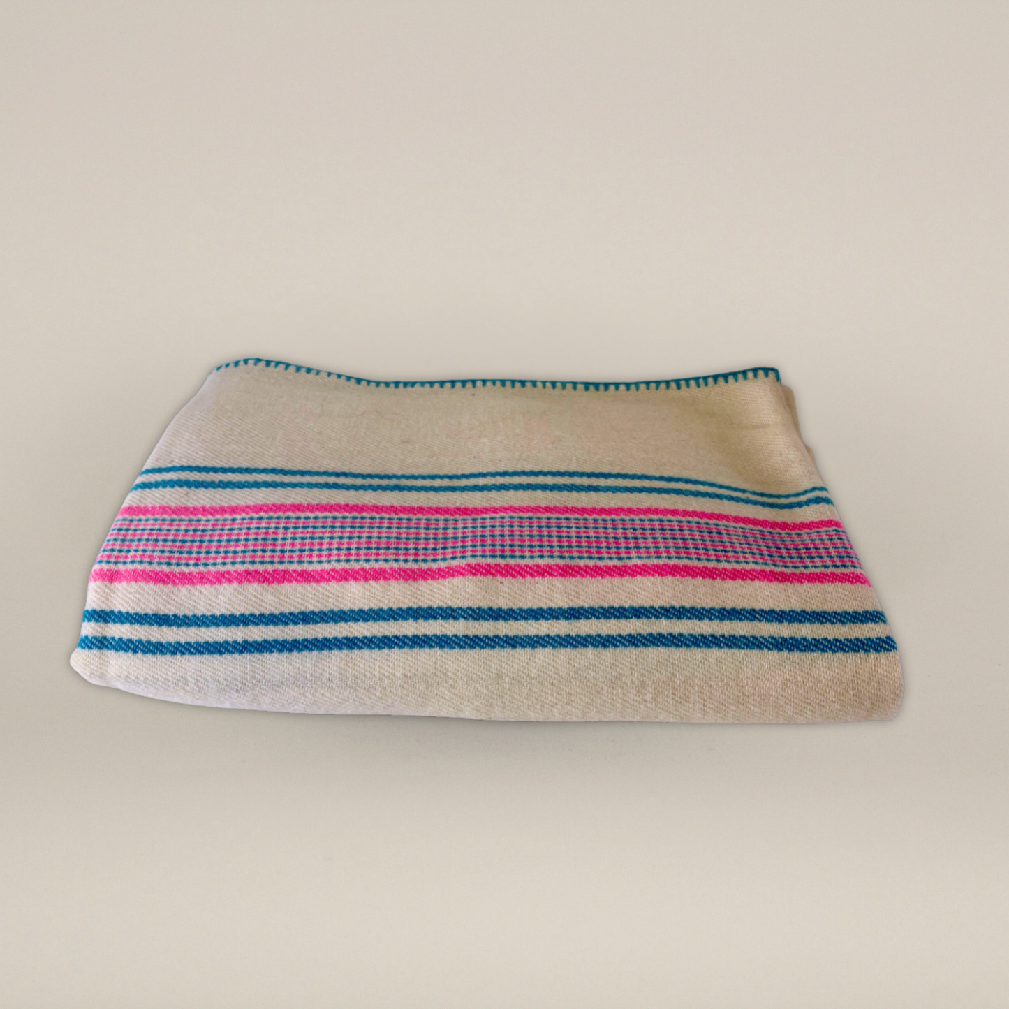 Vintage Handspun Woven Blanket w/ Pink and Green Stripes