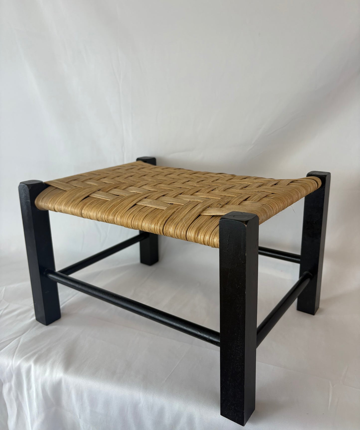 Hand Woven Black Footstool 13”x8”