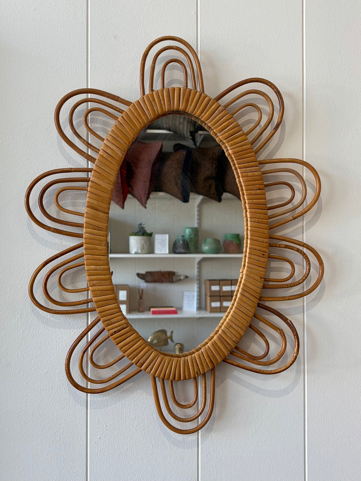 Vintage Rattan Oval Mirror