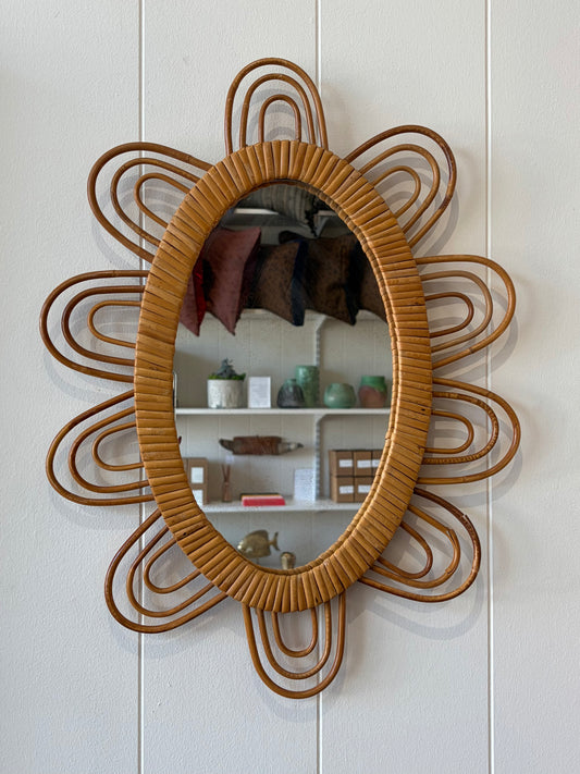 Vintage Rattan Oval Mirror