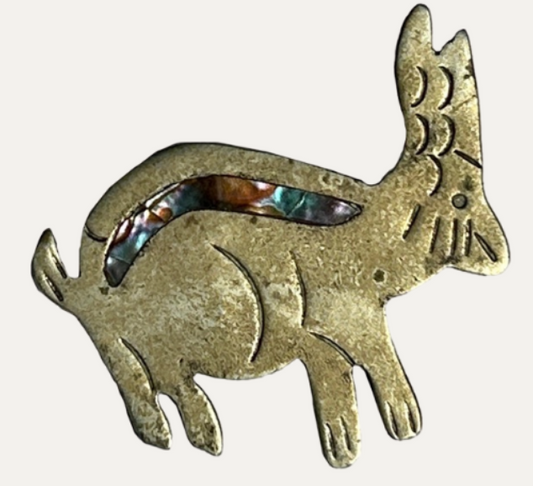 vintage Mexican silver and abalone jack rabbit pin