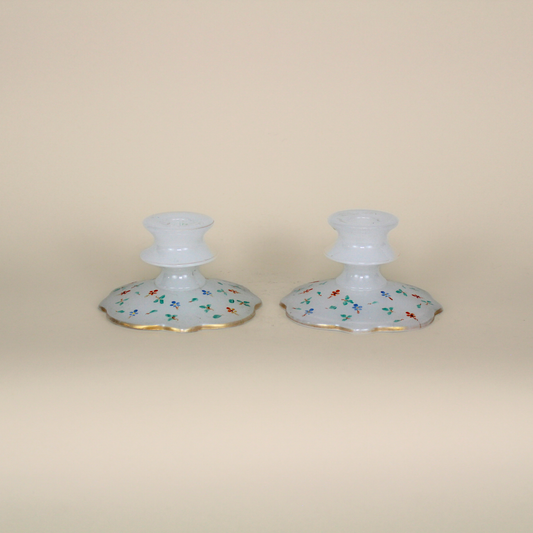 Vintage Bohemian Floral Candlestick Holders Pair