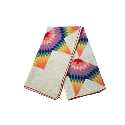 Vintage Handstiched Rainbow Lonestar Quilt