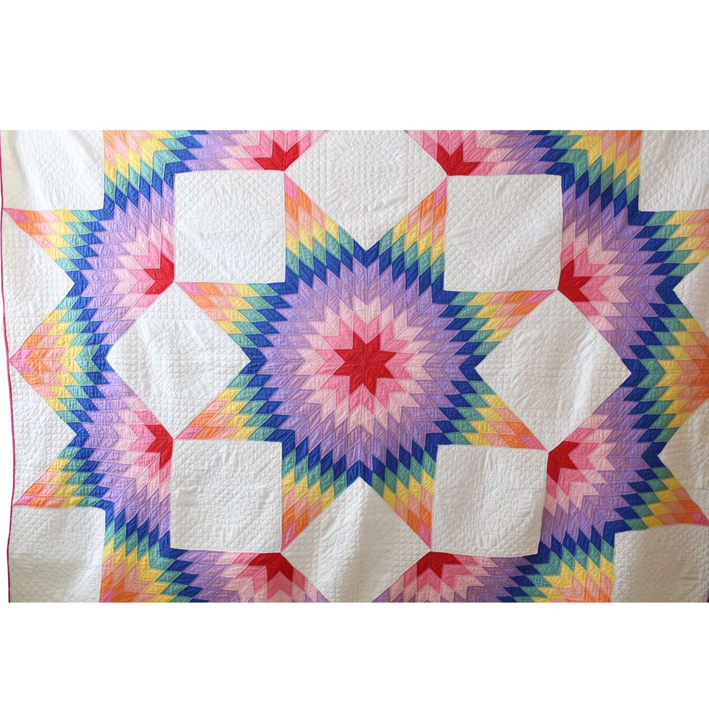 Vintage Handstiched Rainbow Lonestar Quilt