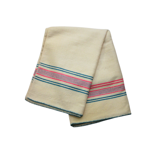 Vintage Handspun Woven Blanket w/ Pink and Green Stripes